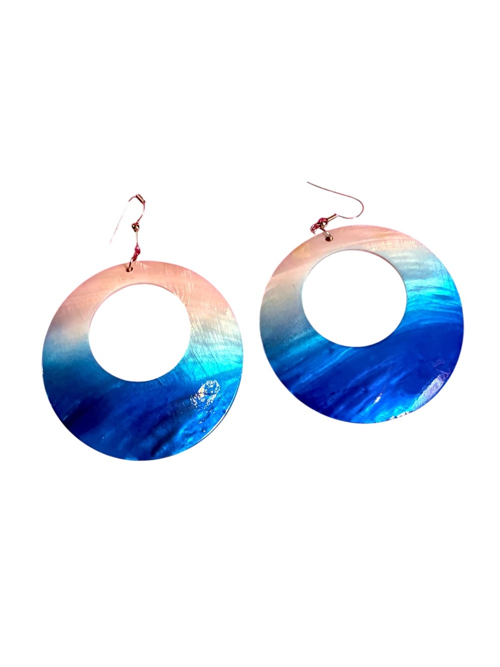 Y2K Blue and Cream Circular Seashell Earrings